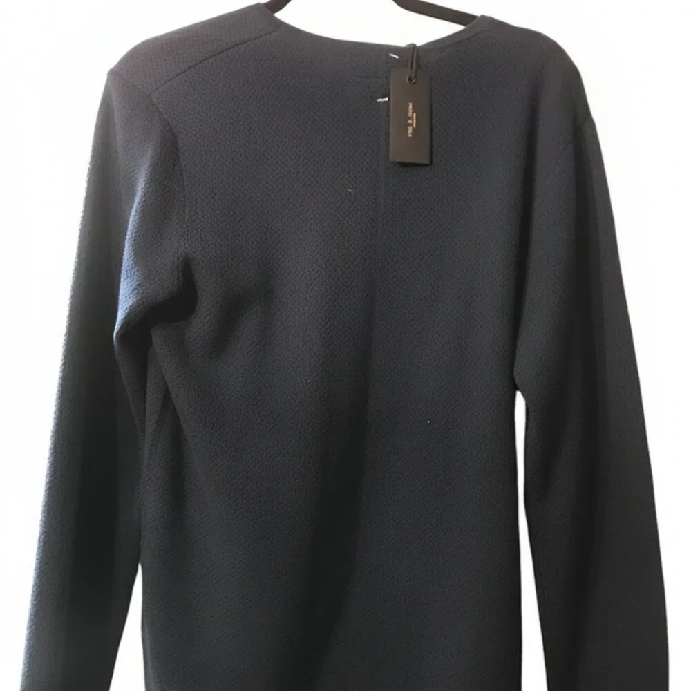 Rag & Bone Navy Bennet Crew Sweater, Size S, NWT Waffle Pointelle Wool/Cotton - Picture 2 of 10